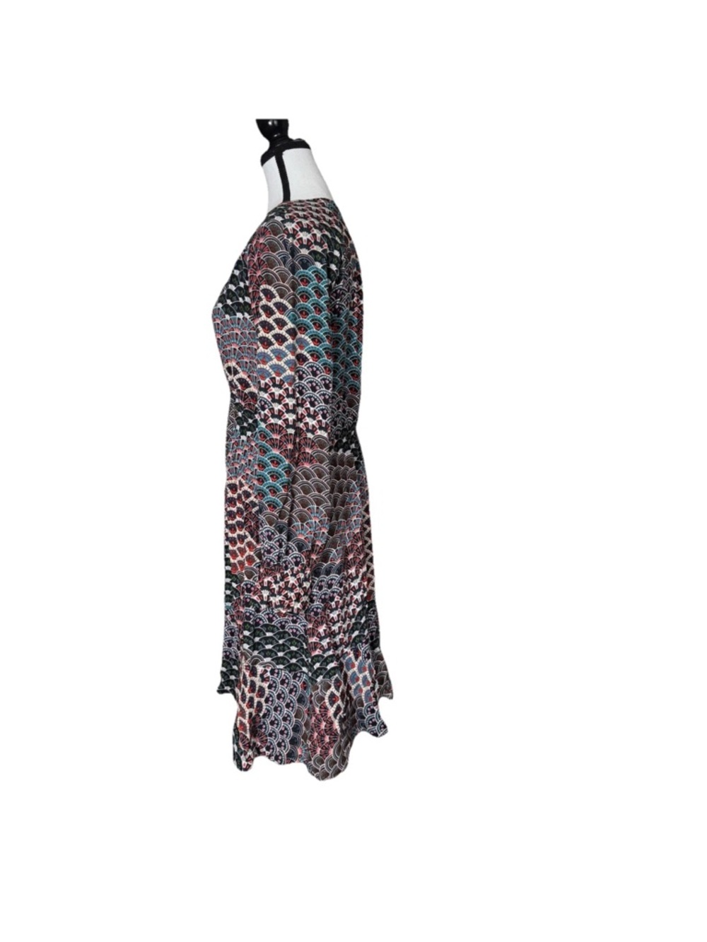 Anthropologie Maeve Monaco Empire Fan Print Mini Dress Medium Long Sleeve VNeck - Picture 5 of 10